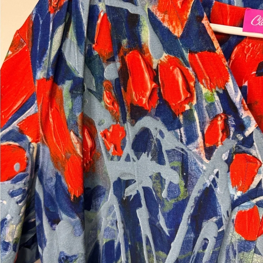 Claire Desjardins Abstract Floral Knit V Neck Blouse Large NWT - Picture 6 of 10